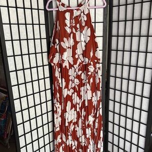 Floral Halter Maxi Dress - Rust and White